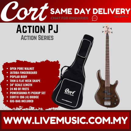 Cort Action PJ Electric Bass Guitar Jatoba Fretboard with Bag - Open Pore Walnut (ActionPJ/Action-PJ)