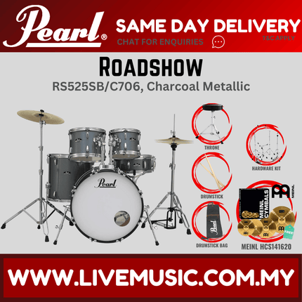 Pearl Roadshow RS525SB/C Drum Set with Meinl HCS141620 Cymbal set, Drum Throne