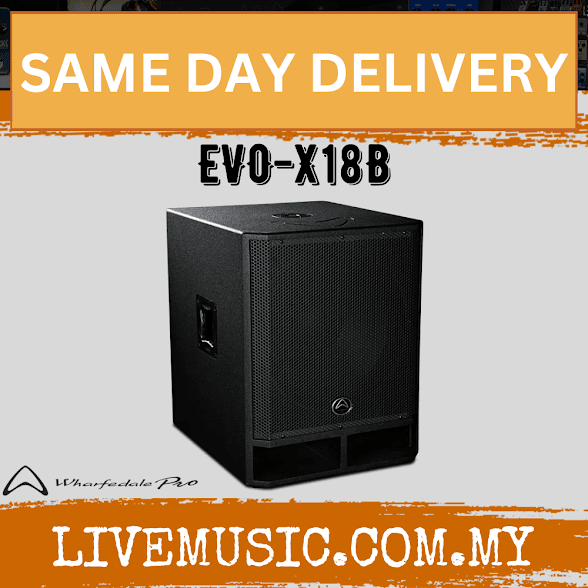 18-inch passive subwoofer speaker cabinet, dark black finish, side and front grille view