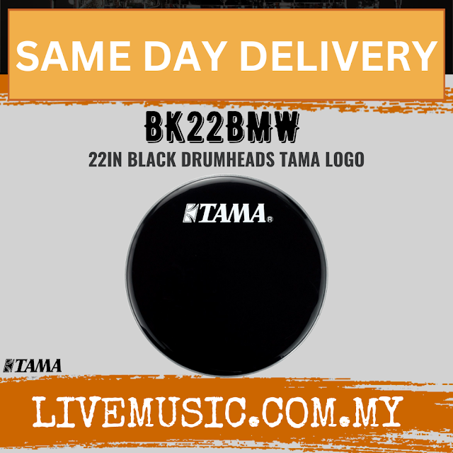 Tama 22in black bass drumhead with TAMA logo in center