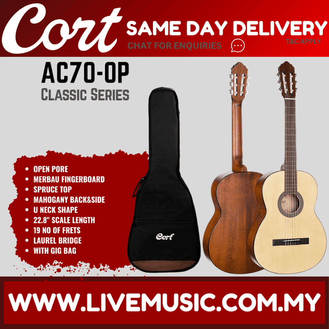 Cort AC70 Classical Guitar with Gig Bag - Open Pore (AC 70/AC-70)