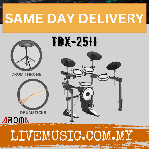 AROMA TDX25-II Digital Drum Set With Mesh Finish Drum Pad & Kick Tower w/Drumstick And Drum Throne (TDX 25 / TDX25II / TDX-25-2 )