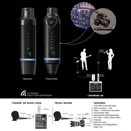NUX B-3 Wireless Snap-on Microphone System (B3)