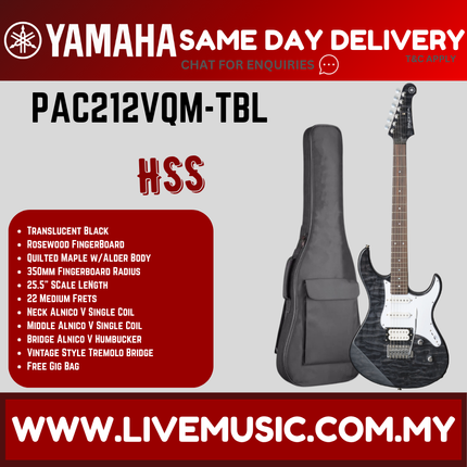 Yamaha PAC212VQM Pacifica Electric Guitar - Translucent Black ( PAC 212VQM / PAC-12VQM )