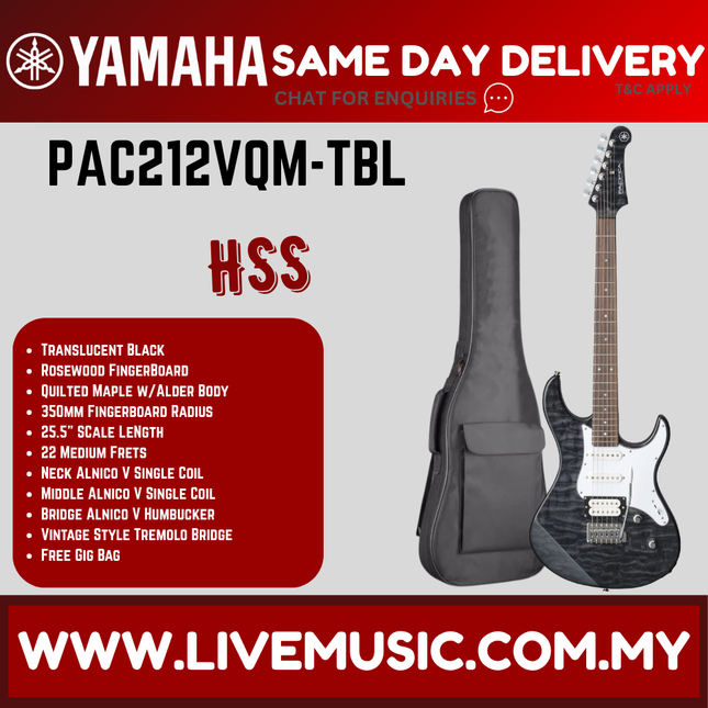 Yamaha PAC212VQM Pacifica Electric Guitar - Translucent Black ( PAC 212VQM / PAC-12VQM )