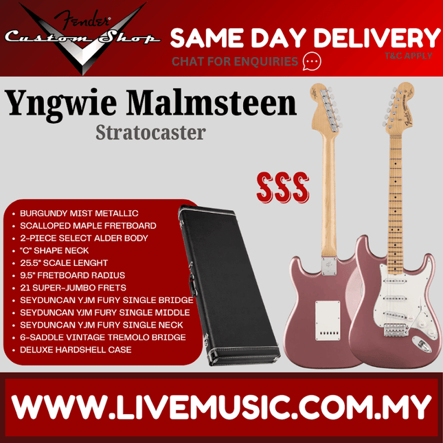 Fender Custom Shop Yngwie Malmsteen Signature Stratocaster, Maple FB, Burgundy Mist Metallic