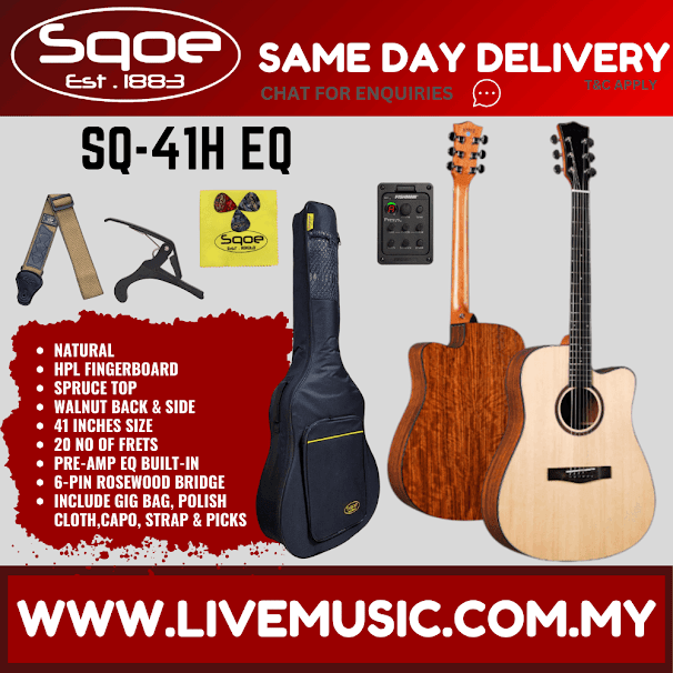 SQOE SQ-41H EQ 41" Spruce Top Folk Acoustic Electric Guitar w/Gig Bag, HPL FB - Natural ( SQ41H EQ / SQ 41H EQ)