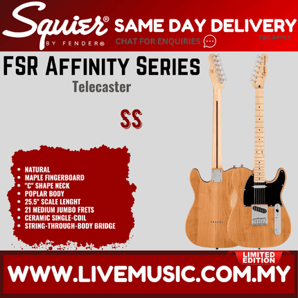 Squier FSR Affinity Series Telecaster Electric Guitar, Maple FB, Natural
