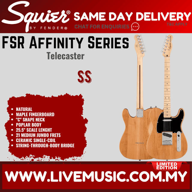 Squier FSR Affinity Series Telecaster Electric Guitar, Maple FB, Natural