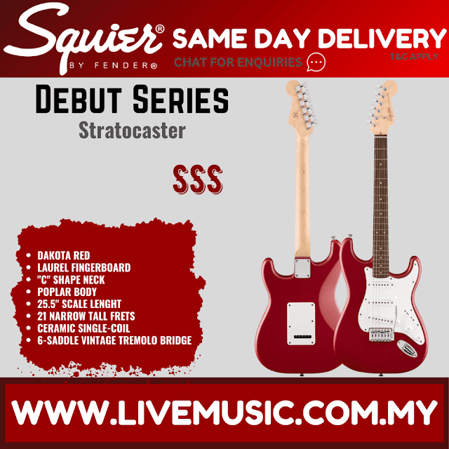 Squier Debut Series Stratocaster Electric Guitar, Laurel FB, Dakota Red