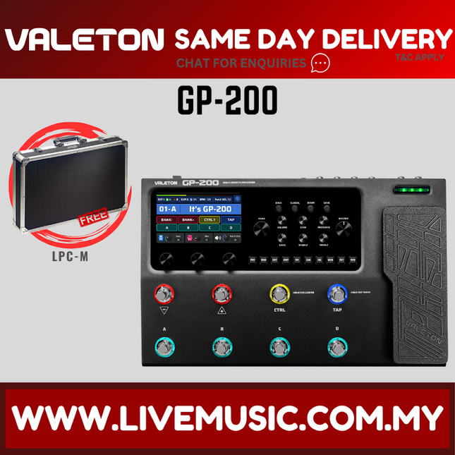 Valeton GP-200 Multi-Effects Processor With LPC-M Multi-Effect Pedal Case - Black ( GP200 / GP 200 )