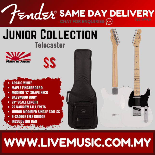 Fender Japan Junior Collection Telecaster Electric Guitar, Maple FB, Arctic White