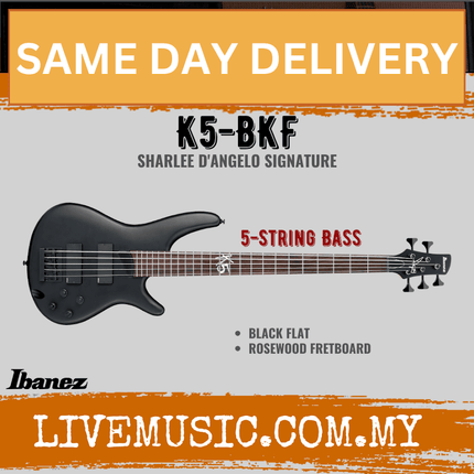 Ibanez K5-BKF Fieldy Signature 5-String Electric Bass Guitar - Black Flat ( K5BKF / K5 BKF )