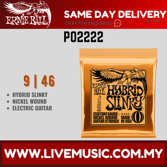 Ernie Ball 2222 Electric Guitar Strings Hybrid Slinky Nickel Wound (9-46/EB2222)