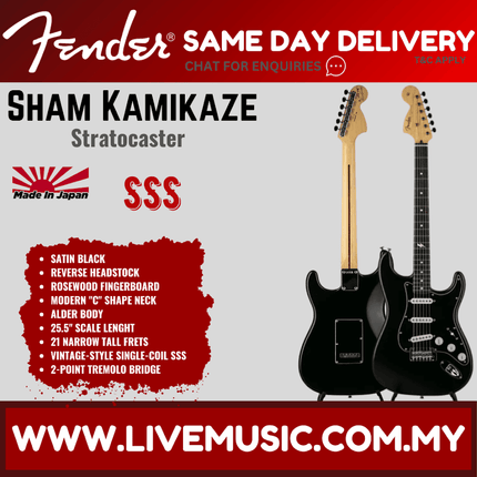 Fender Japan Sham Kamikaze Signature Reverse Headstock Stratocaster, RW FB, Satin Black