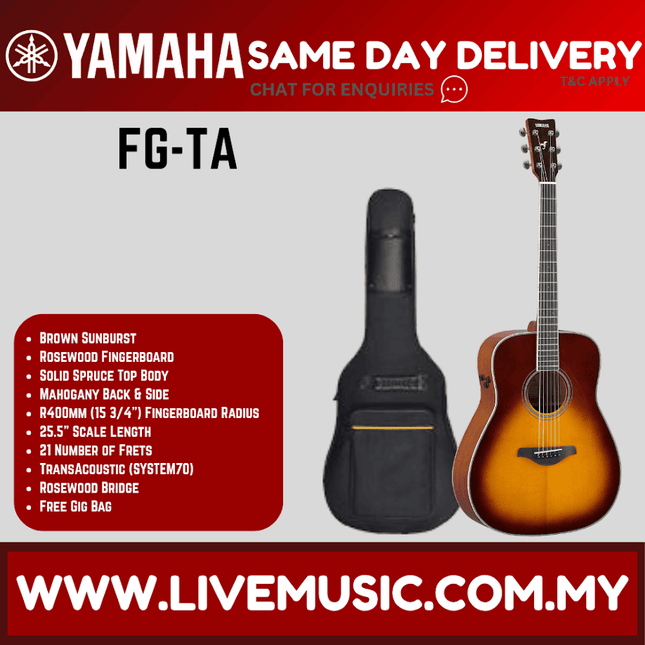 Yamaha FG-TA TransAcoustic Dreadnought Acoustic-Electric Guitar - Brown Sunburst/Vintage Tint/Black ( FGTA / FG-TA )