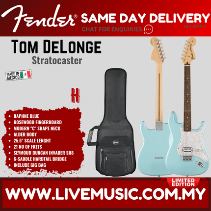 Fender Limited Edition Tom DeLonge Stratocaster Electric Guitar, RW FB - Black/Daphne Blue/Graffiti Yellow/Surf Green