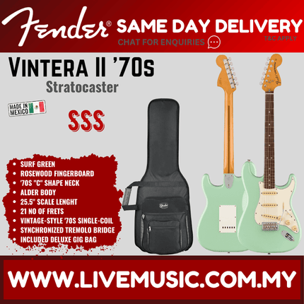 Fender Vintera II 70s Stratocaster Electric Guitar, Maple FB, Surf Green