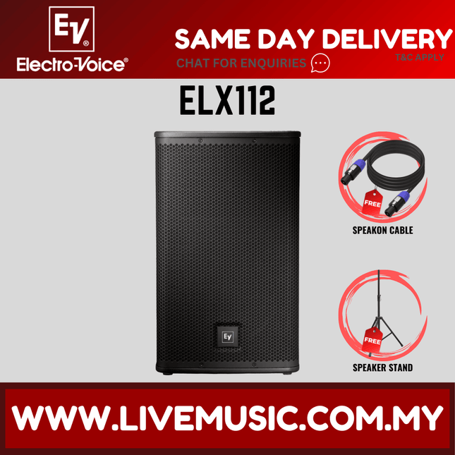 EV Electro-Voice ELX112 1000W 12" Passive Speaker With Speaker Stand And Cable - Each ( ELX-112 / ELX 112 )