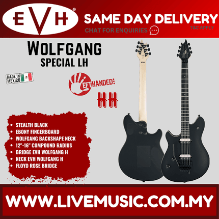 EVH Wolfgang Special Left-Handed Electric Guitar, Ebony FB, Stealth Black