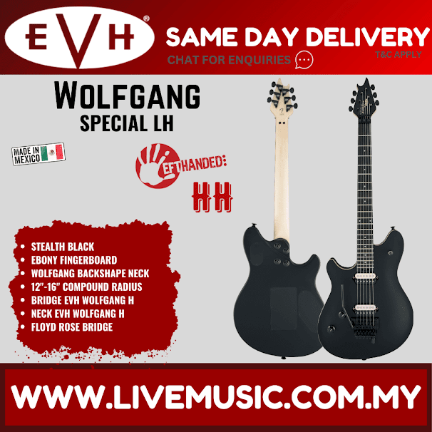 EVH Wolfgang Special Left-Handed Electric Guitar, Ebony FB, Stealth Black
