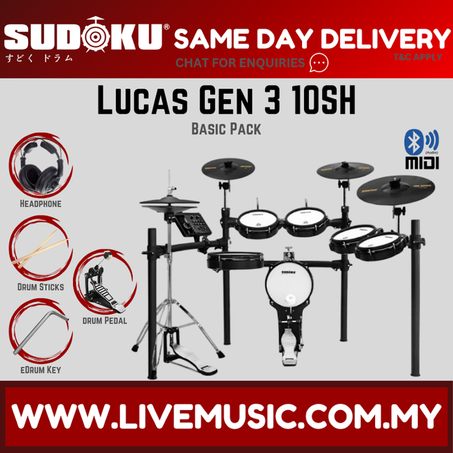 SUDOKU Lucas 10SH Gen3 Plus Series Full Mesh Electronic Drum Set With Accessories