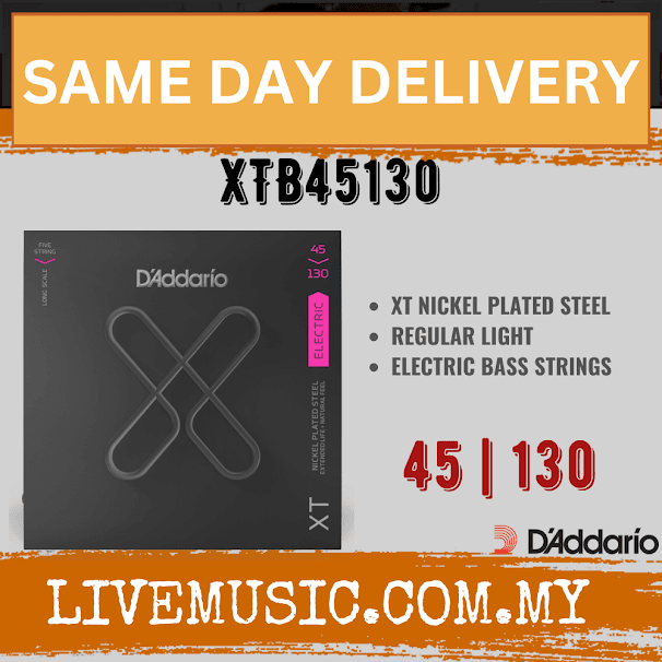 D'Addario XTB45130 XT Nickel Plated Steel 5-String Electric Bass String Set (Daddario)
