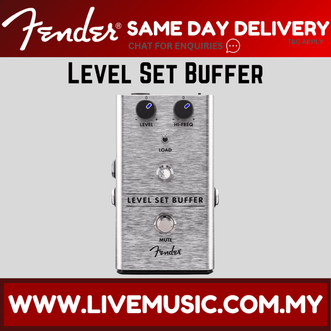 Silver Fender Level Set Buffer guitar effects pedal with Level and Hi-Freq knobs