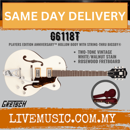 Gretsch G6118T Players Edition Anniversary Guitar w/Bigsby, 2-Tone Vintage White / Walnut Satin