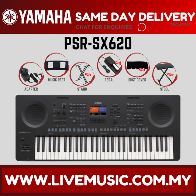 Gray 61-key arranger keyboard with built-in controls and display, front view.