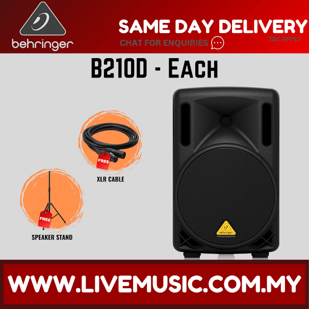 Behringer Eurolive B210D 200W 10" Powered Speaker w/Shure SV100 Vocal Microphone, Stand, Cable - Each ( B-210D / B 210D )