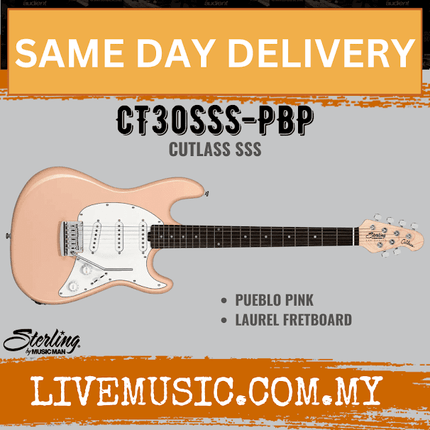 Sterling CT30SSS-PBP-L1 Cutlass Series SSS Electric Guitar, Pueblo Pink (CT30 SSS/CT30-SSS)