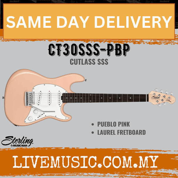 Sterling CT30SSS-PBP-L1 Cutlass Series SSS Electric Guitar, Pueblo Pink (CT30 SSS/CT30-SSS)
