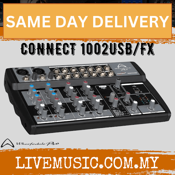 Wharfedale Pro 10-channel USB FX mixer with multiple input knobs and faders