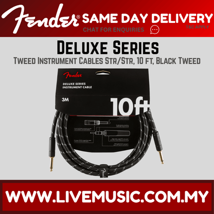 Fender Deluxe Series Instrument Cable, 10ft - Black Tweed