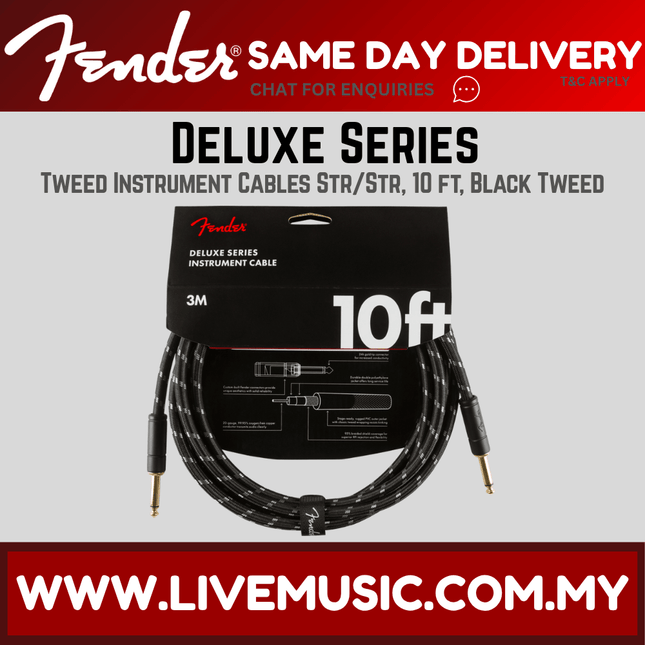Fender Deluxe Series Instrument Cable, 10ft - Black Tweed