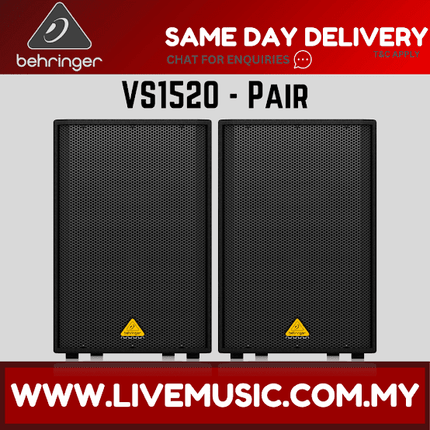 Behringer VS1520 600-Watt 15inch Passive Speaker w/Speaker Stand  With Speaker Stand and Cable - Pair (VS-1520)