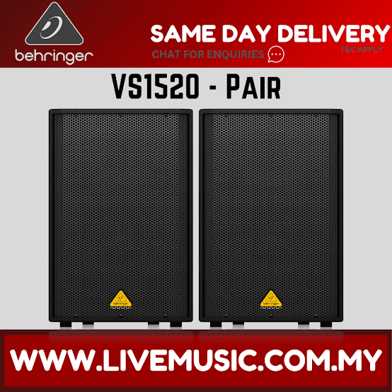 Behringer VS1520 600-Watt 15inch Passive Speaker w/Speaker Stand  With Speaker Stand and Cable - Pair (VS-1520)
