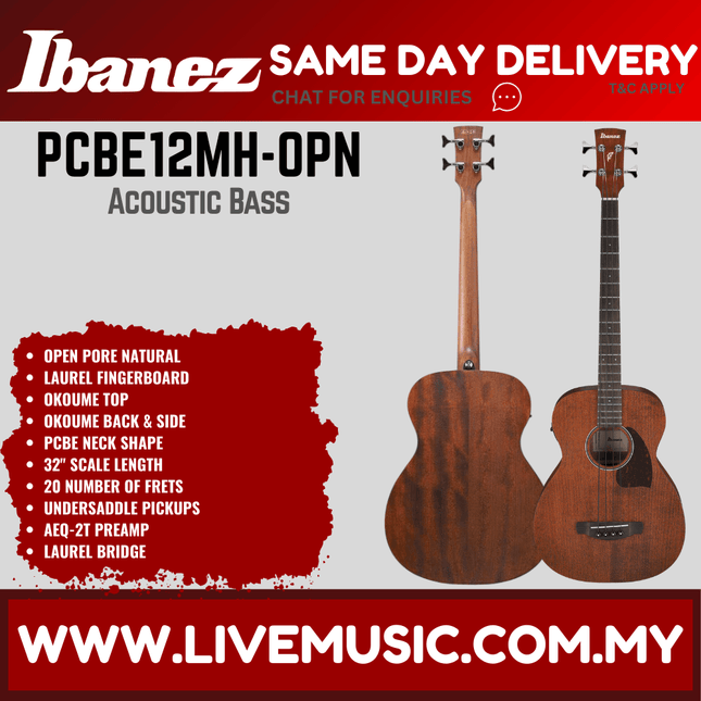 Ibanez PCBE12MH-OPN Grand Concert Acoustic-Electric Bass - Open Pore Natural ( PCBE12MH OPN / PCBE12MHOPN )