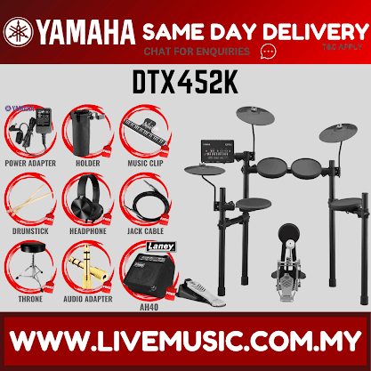 Yamaha DTX452K 5-Piece Electronic Drum Set Kit with Drum Throne and Accessories ( DTX-452K / DTX 452K )