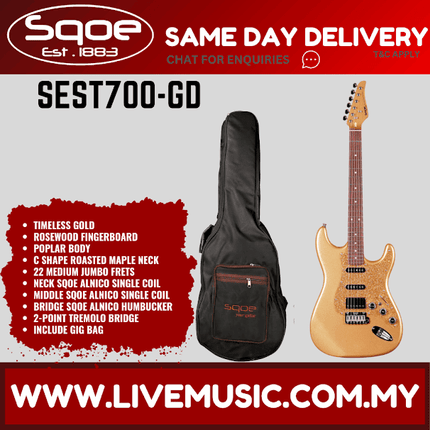 SQOE SEST700 Stratocaster HSS Electric Guitar w/Gig Bag, Maple FB -  ( SEST-700 / SEST 700 )