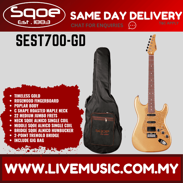 SQOE SEST700 Stratocaster HSS Electric Guitar w/Gig Bag, Maple FB -  ( SEST-700 / SEST 700 )