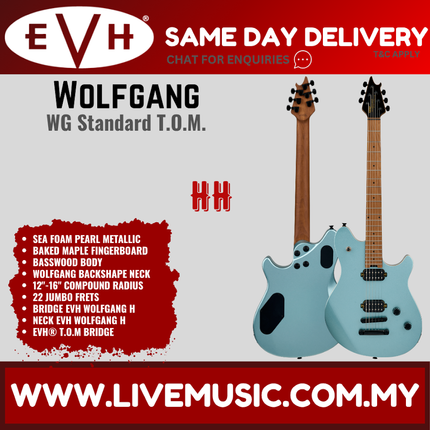 EVH Wolfgang Standard TOM Electric Guitar, Baked Maple FB, Sea Foam Pearl Metallic / Cream White / Gloss Black