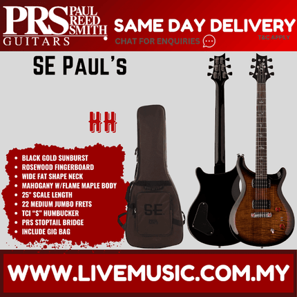 PRS SE Paul's Guitar Electric Guitar w/Bag, Black Gold Sunburst