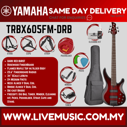 Yamaha TRBX605FM 5-string Electric Bass Guitar -  ( TRBX 605FM / TRBX-605FM )