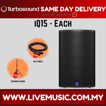 Turbosound iQ15 2500-Watt 15" Powered Speaker w/Wireless Mic, Speaker Stand And Cable - Each / Pair ( iQ-15 / iQ 15 )