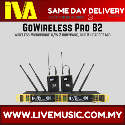 IVA GoWireless Pro B2 UHF WIreless Microphone c/w 2 bodypack, clip & headset mic ( GoWirelessProB2 / GoWirelessPro-B2 )