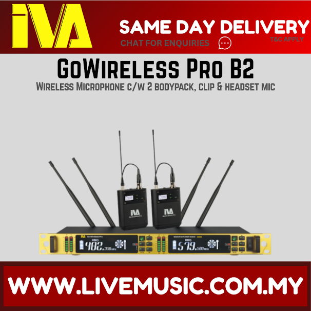 IVA GoWireless Pro B2 UHF WIreless Microphone c/w 2 bodypack, clip & headset mic ( GoWirelessProB2 / GoWirelessPro-B2 )