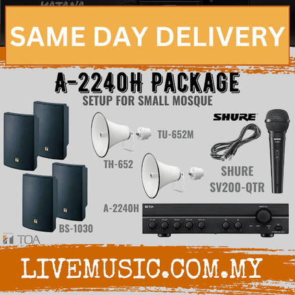 Toa A-2240 240w Mixer Amp, Toa Bs-1030 Box Speakers & Th652 50w Horn Speakers With Shure Sv200 Wired Microphone (A2240)