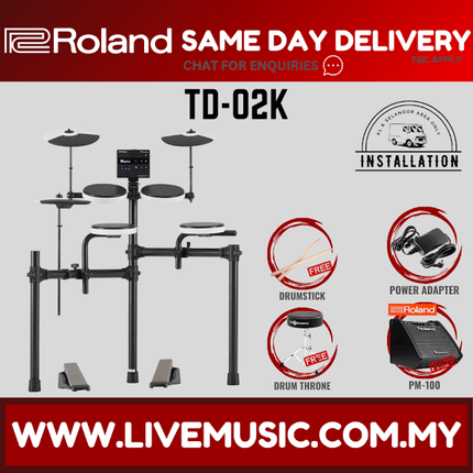 Roland TD-02K V-Drums Electronic Drum Kit With RH5 Headphone And T1D Drum Throne ( TD 02K / TD02K / RH 5 )